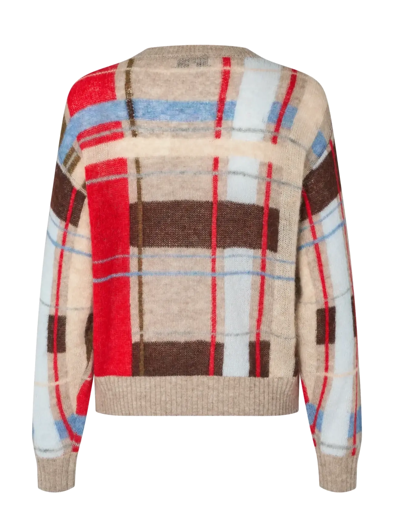 STINE GOYA - 2557 Wool Alpaca, Long Sleeve Crewn - stickade tröjor - scarlet grid - 2