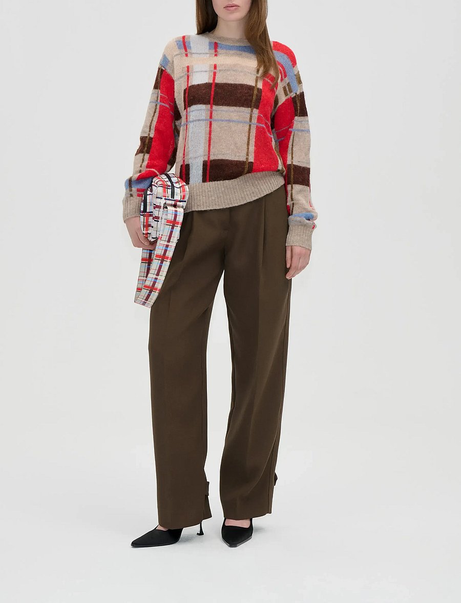 STINE GOYA - 2557 Wool Alpaca, Long Sleeve Crewn - stickade tröjor - scarlet grid - 0