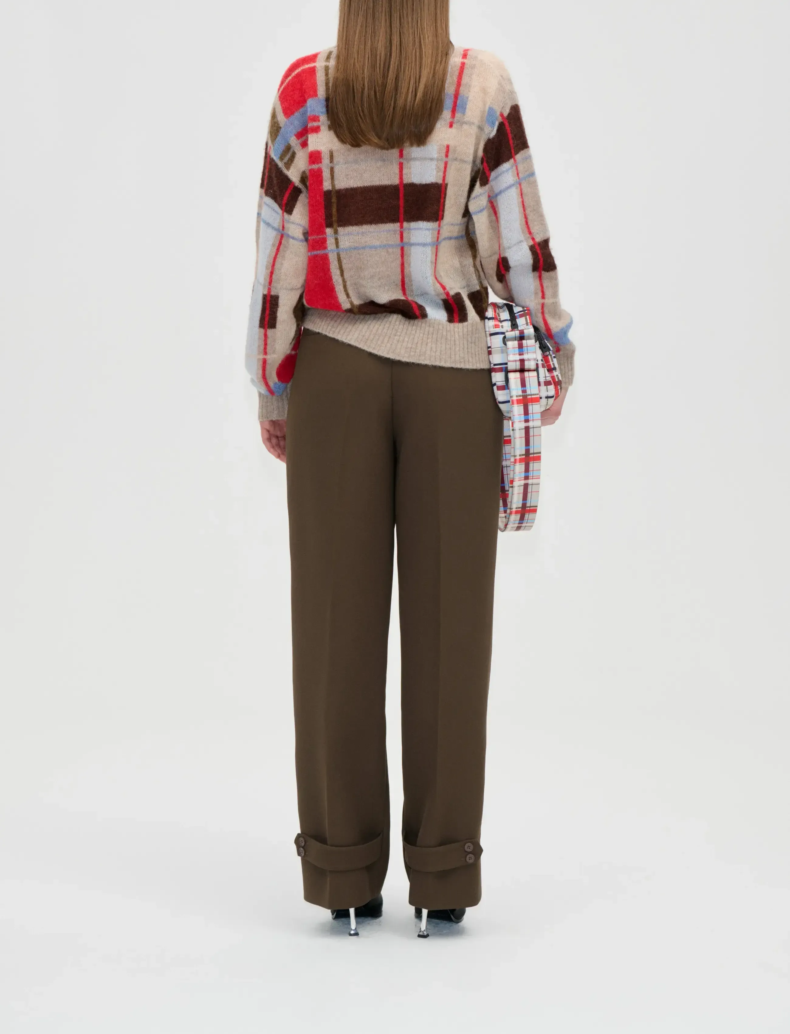 STINE GOYA - 2557 Wool Alpaca, Long Sleeve Crewn - stickade tröjor - scarlet grid - 3