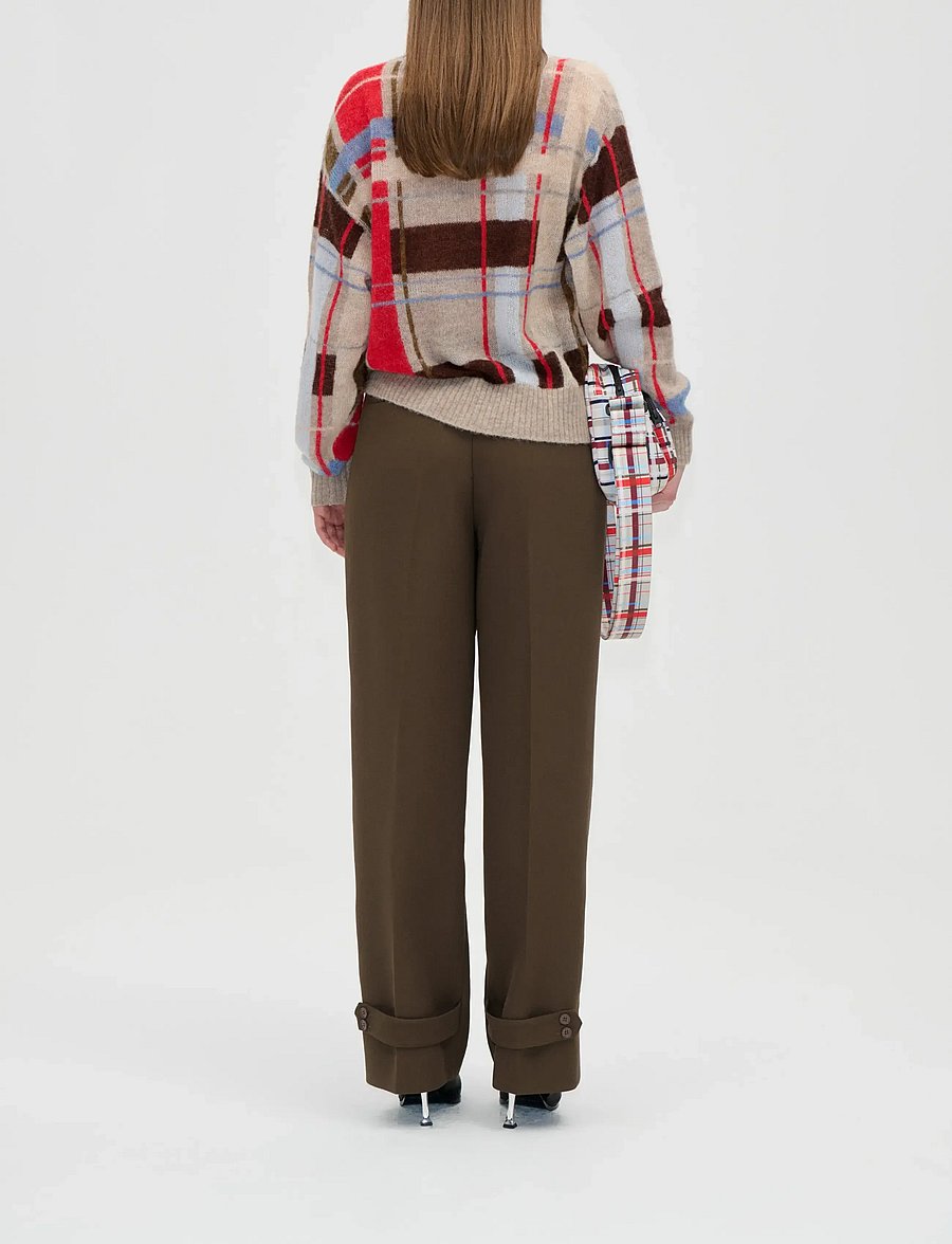 STINE GOYA - 2557 Wool Alpaca, Long Sleeve Crewn - stickade tröjor - scarlet grid - 3