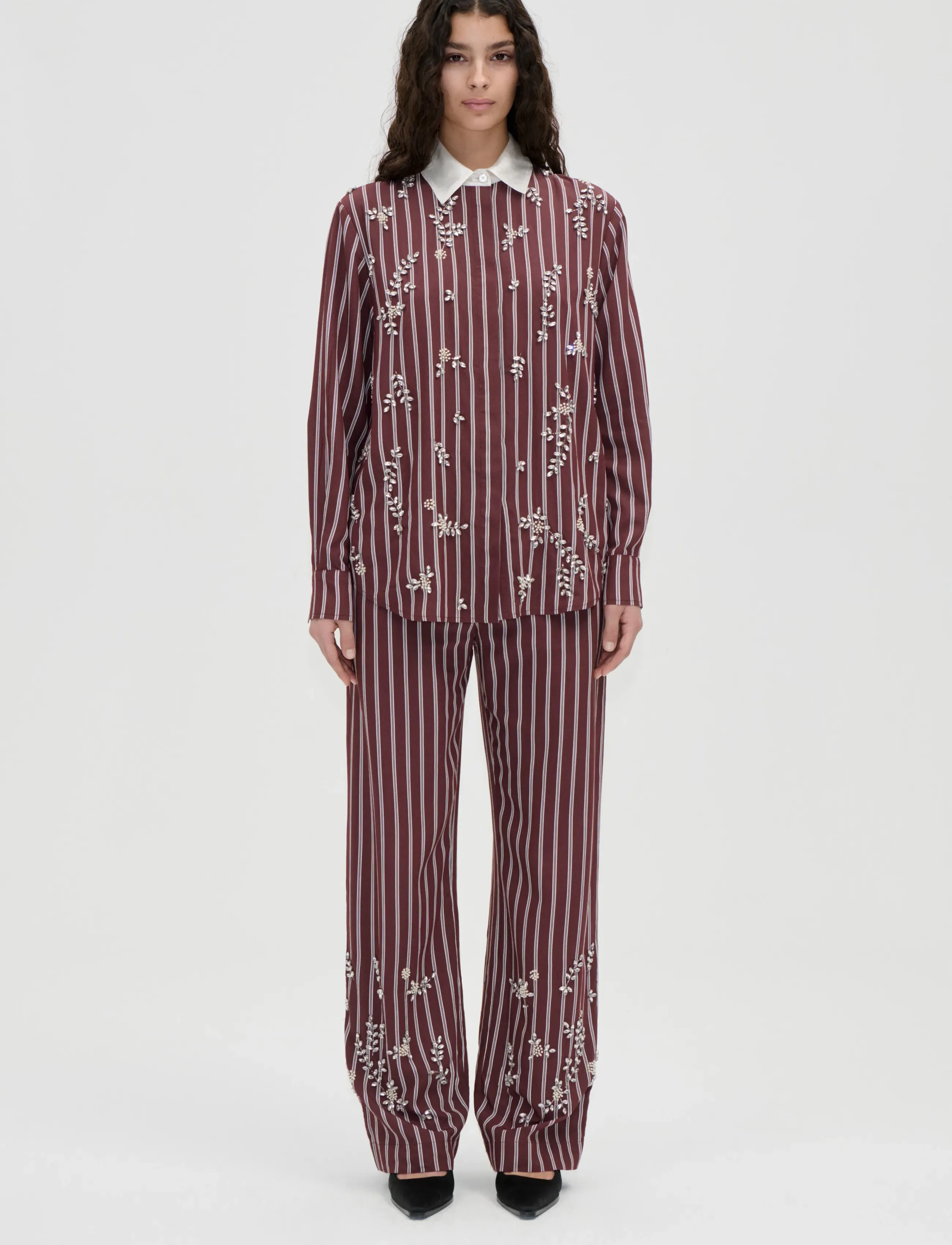 STINE GOYA 2581 Embellished Light Woven, Gathe - Kleidung - UNIFORM STRIPES / brown