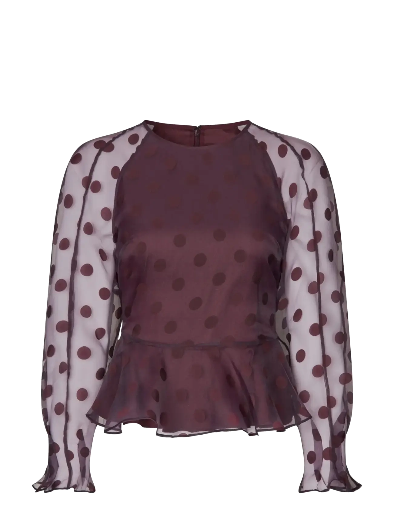 STINE GOYA 2069 Organza, Sheer Peplum Top - Kleidung - POLKA / burgundy