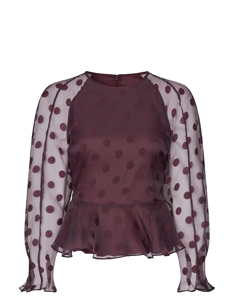 STINE GOYA - 2069 Organza, Sheer Peplum Top - langärmlige tops - polka - 1