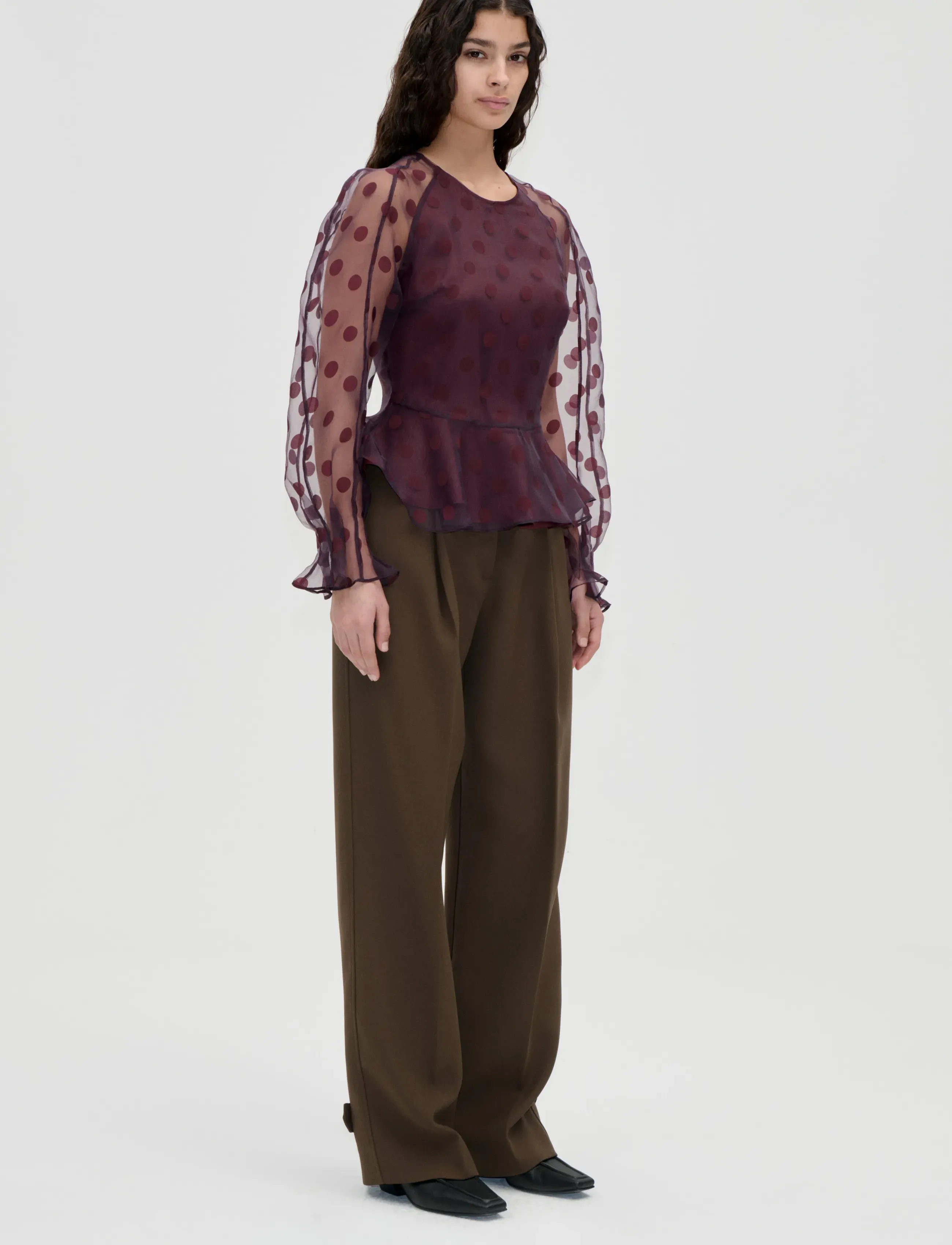 2069 Organza, Sheer Peplum Top