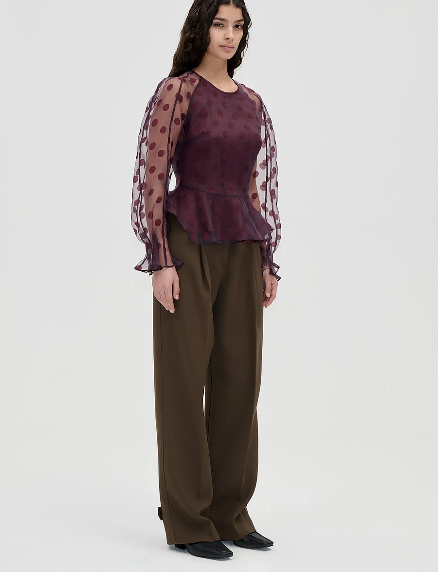 STINE GOYA - 2069 Organza, Sheer Peplum Top - langärmlige tops - polka - 0