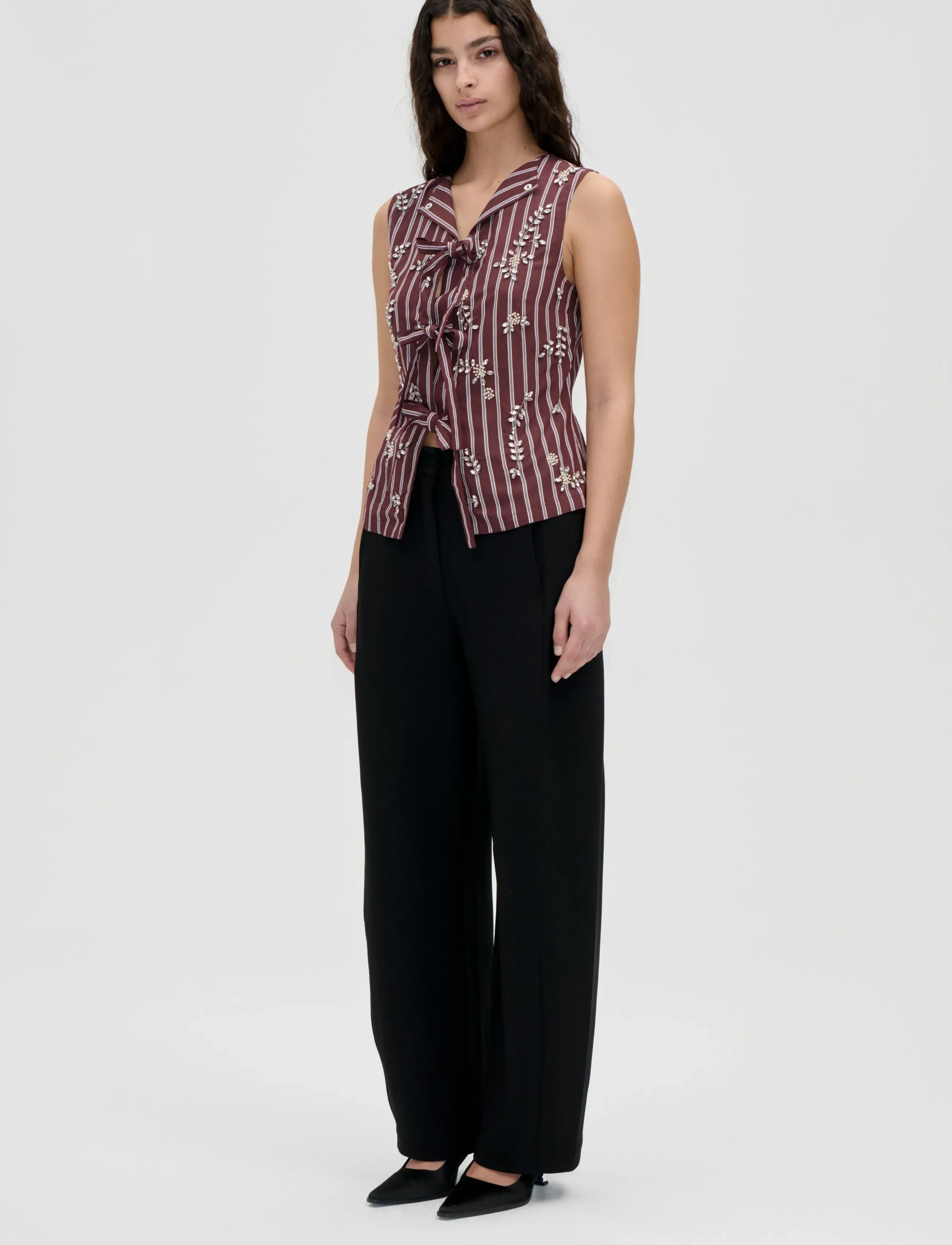 STINE GOYA 2581 Embellished Light Woven, Tie F - Linnen - UNIFORM STRIPES / burgundy