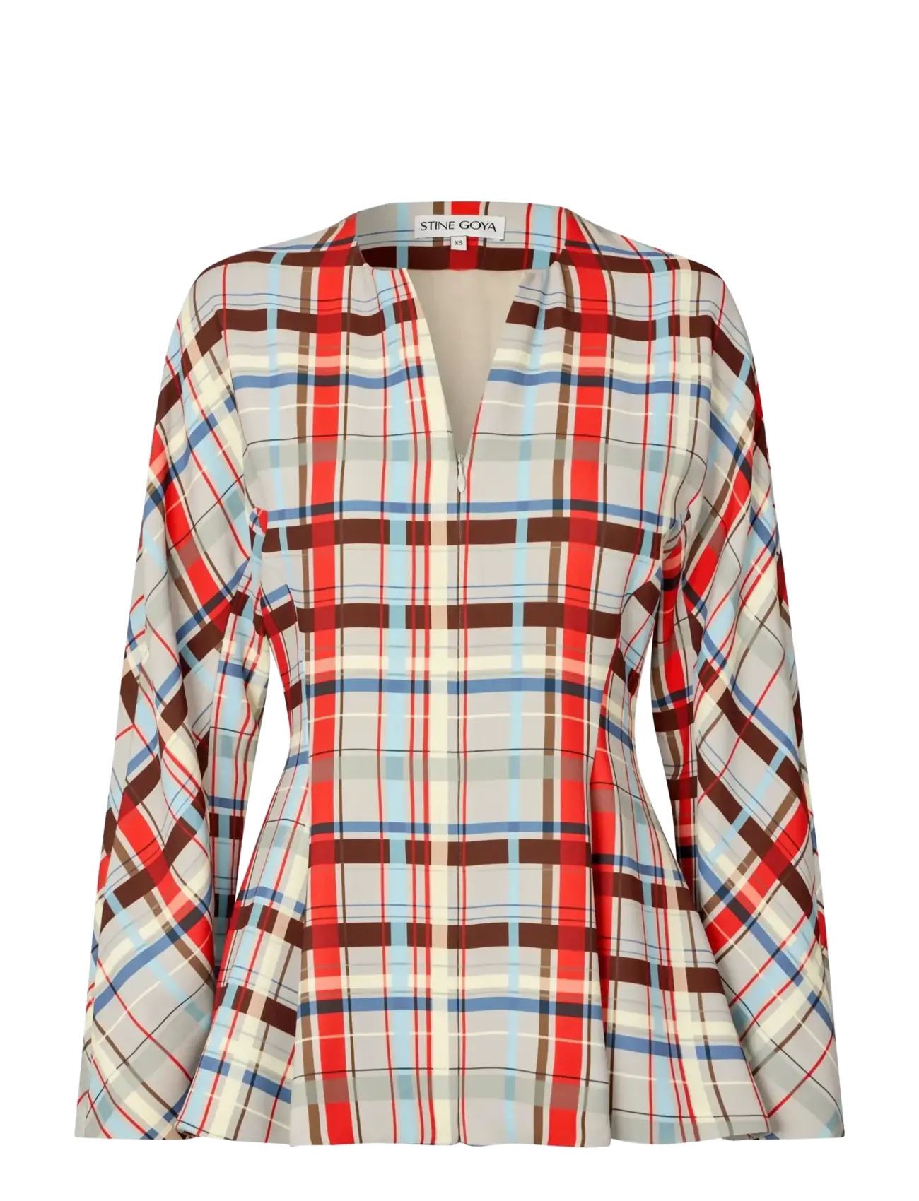 STINE GOYA 2429 Checkered Cady, Flared Hem Zip - Tøj - SCARLET GRID / multi