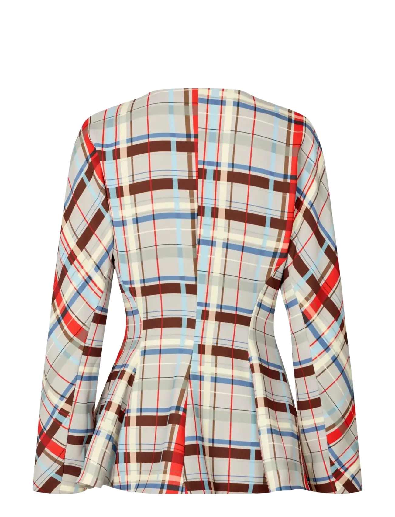 STINE GOYA - 2429 Checkered Cady, Flared Hem Zip - langærmede toppe - scarlet grid - 2