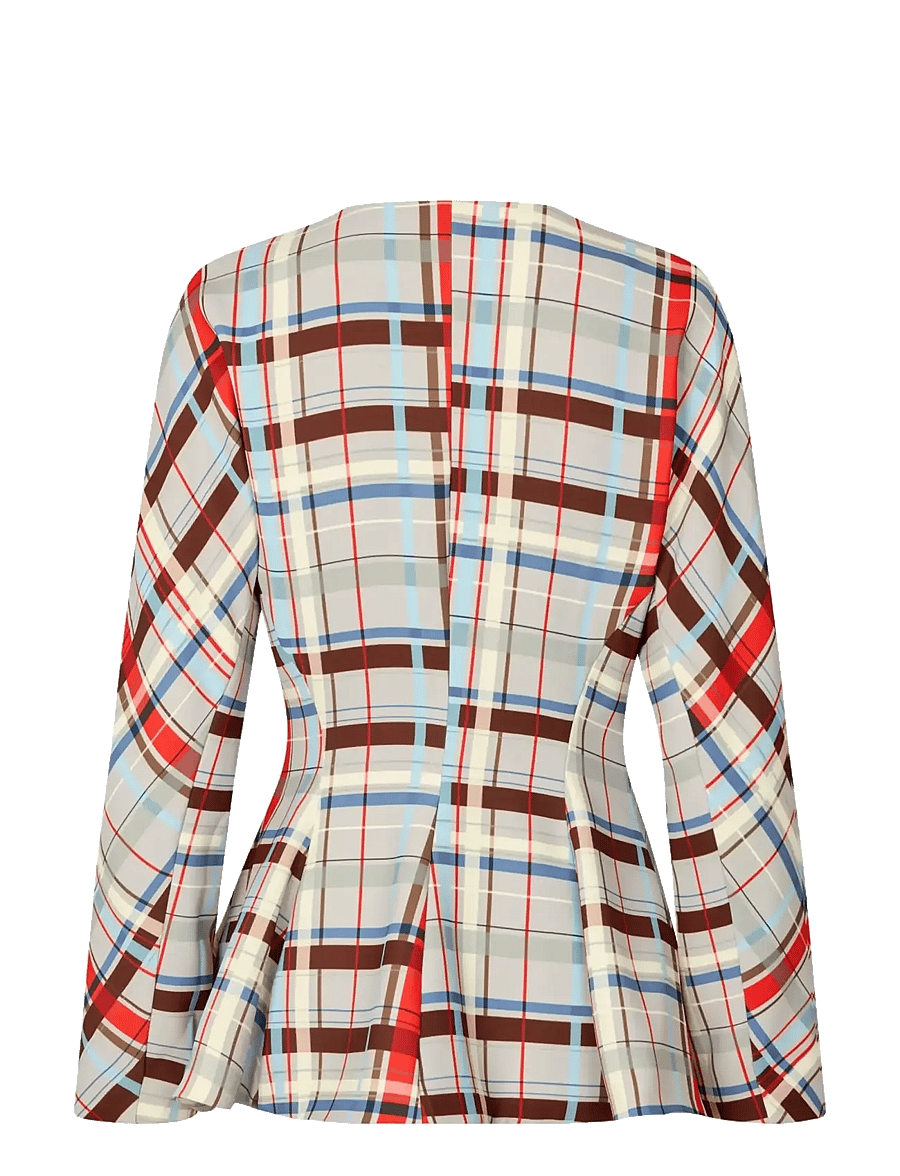 STINE GOYA - 2429 Checkered Cady, Flared Hem Zip - langärmlige tops - scarlet grid - 2