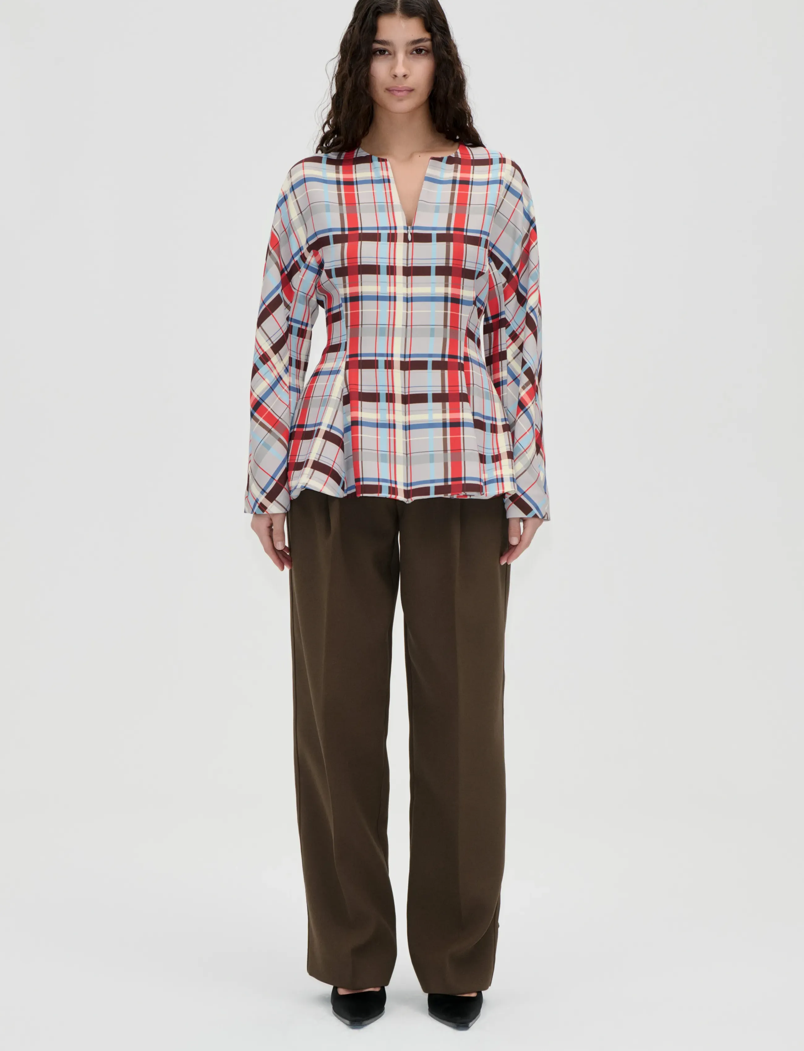 2429 Checkered Cady, Flared Hem Zip