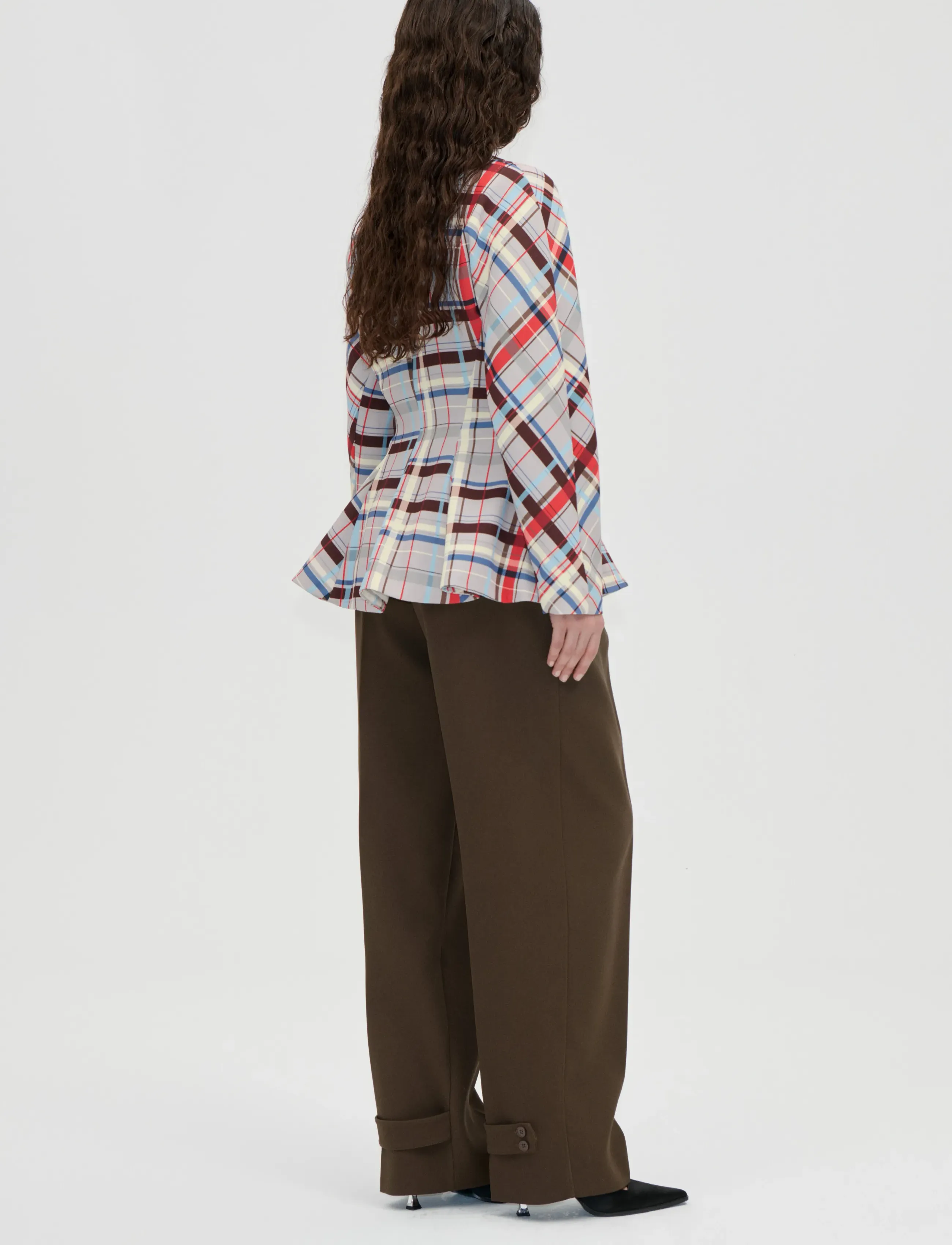 STINE GOYA - 2429 Checkered Cady, Flared Hem Zip - langærmede toppe - scarlet grid - 3