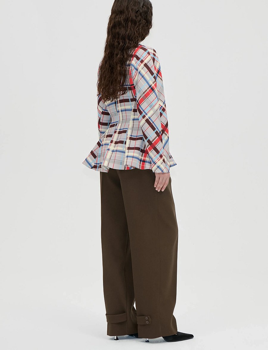 STINE GOYA - 2429 Checkered Cady, Flared Hem Zip - langärmlige tops - scarlet grid - 3