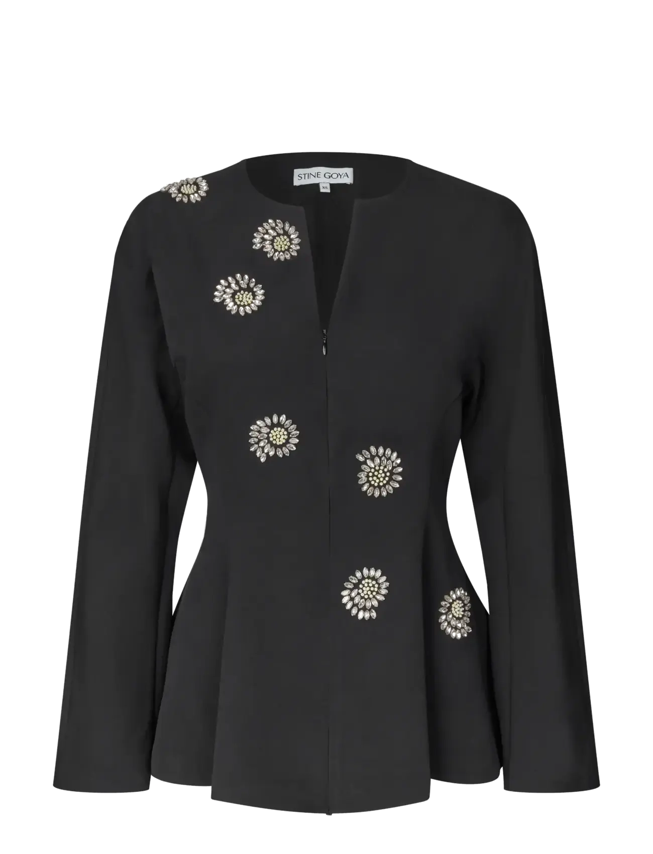 STINE GOYA - 2564 Embellished Cady, Flared Hem Z - langärmelige blusen - pearl of order - 1