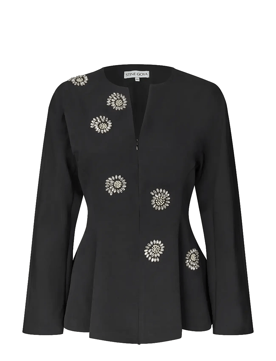 STINE GOYA - 2564 Embellished Cady, Flared Hem Z - langärmelige blusen - pearl of order - 1