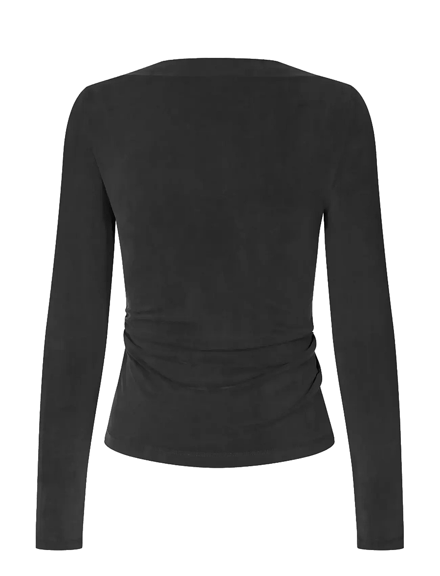 STINE GOYA - 2554 Cupro Jersey, Boatneck Draped - langärmlige tops - black - 2