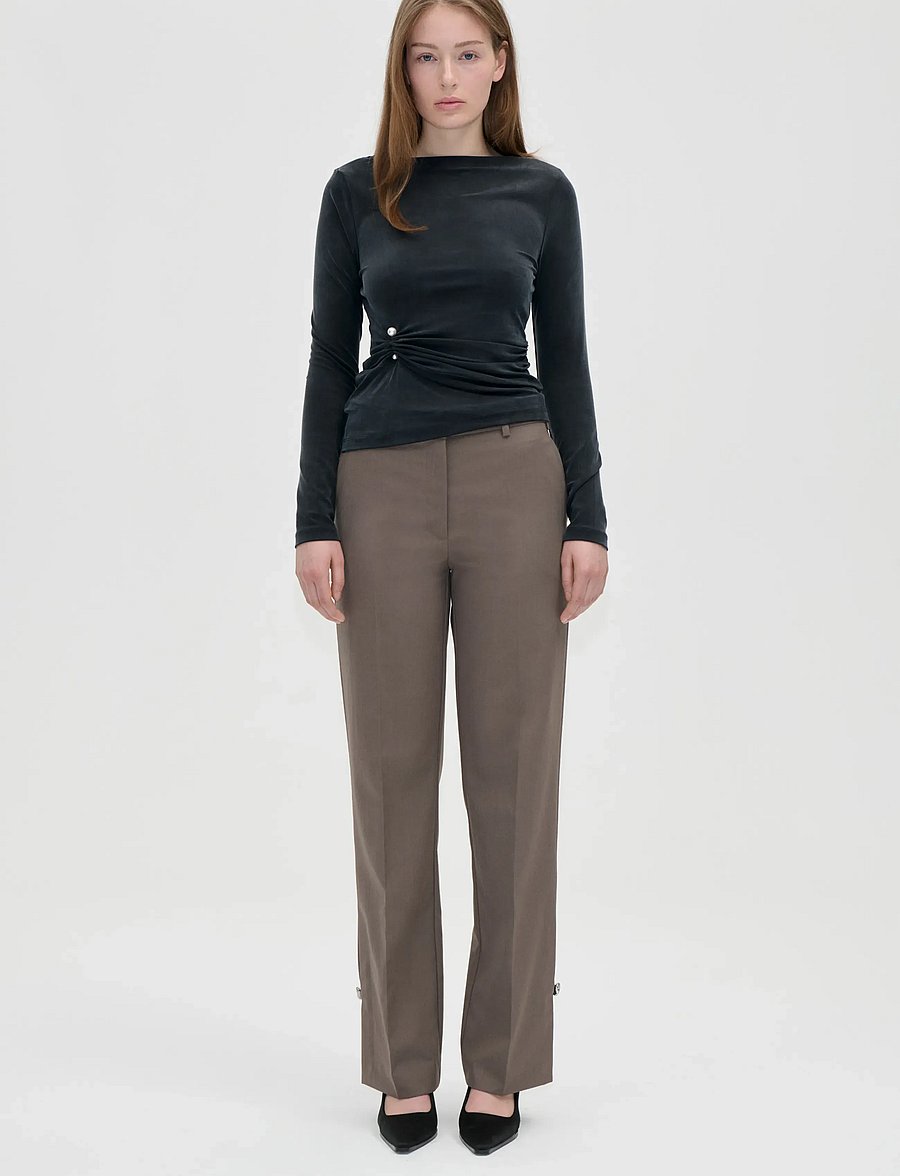 STINE GOYA - 2554 Cupro Jersey, Boatneck Draped - langärmlige tops - black - 0