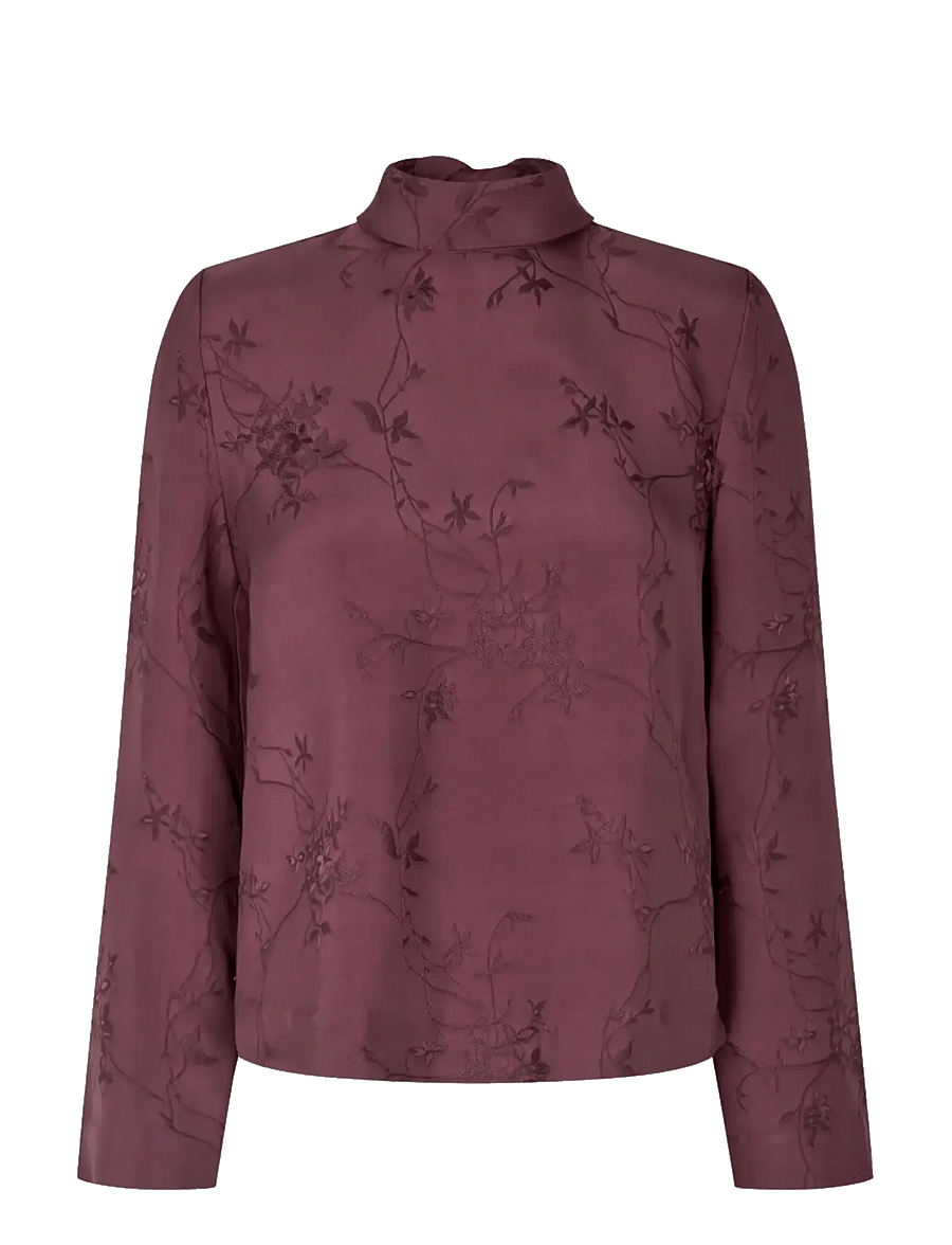 STINE GOYA - 2548 Fluid Jacquard, Relaxed Tie Ne - langärmelige blusen - bordeaux - 1