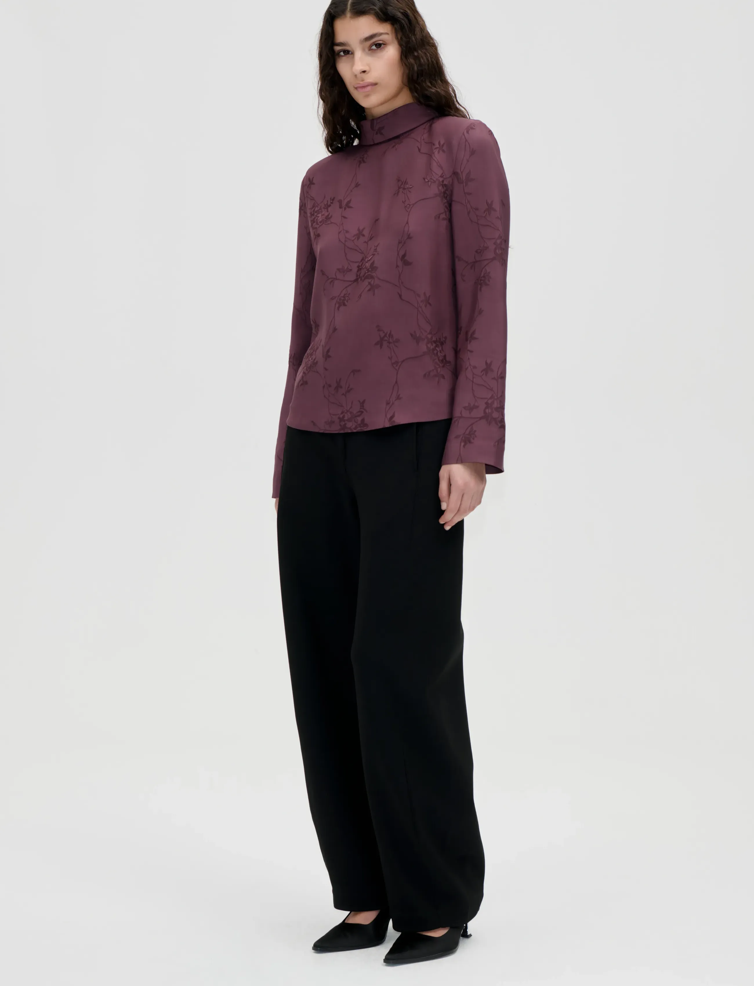 STINE GOYA 2548 Fluid Jacquard, Relaxed Tie Ne, M, Blouses, Burgunderrot - Long-sleeved, Frauen