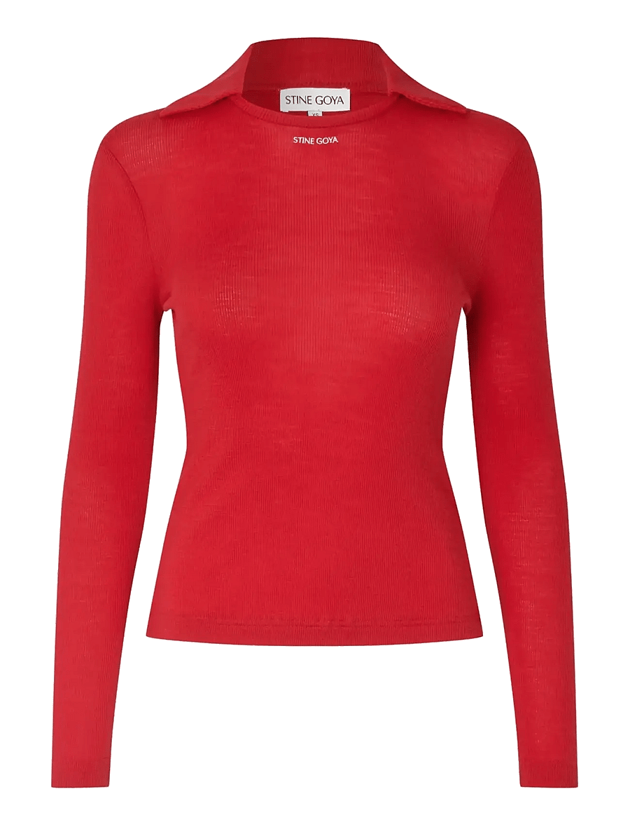 STINE GOYA - 2510 Lux Rib, Long Sleeve Polo Top - langärmlige tops - fiery red - 1