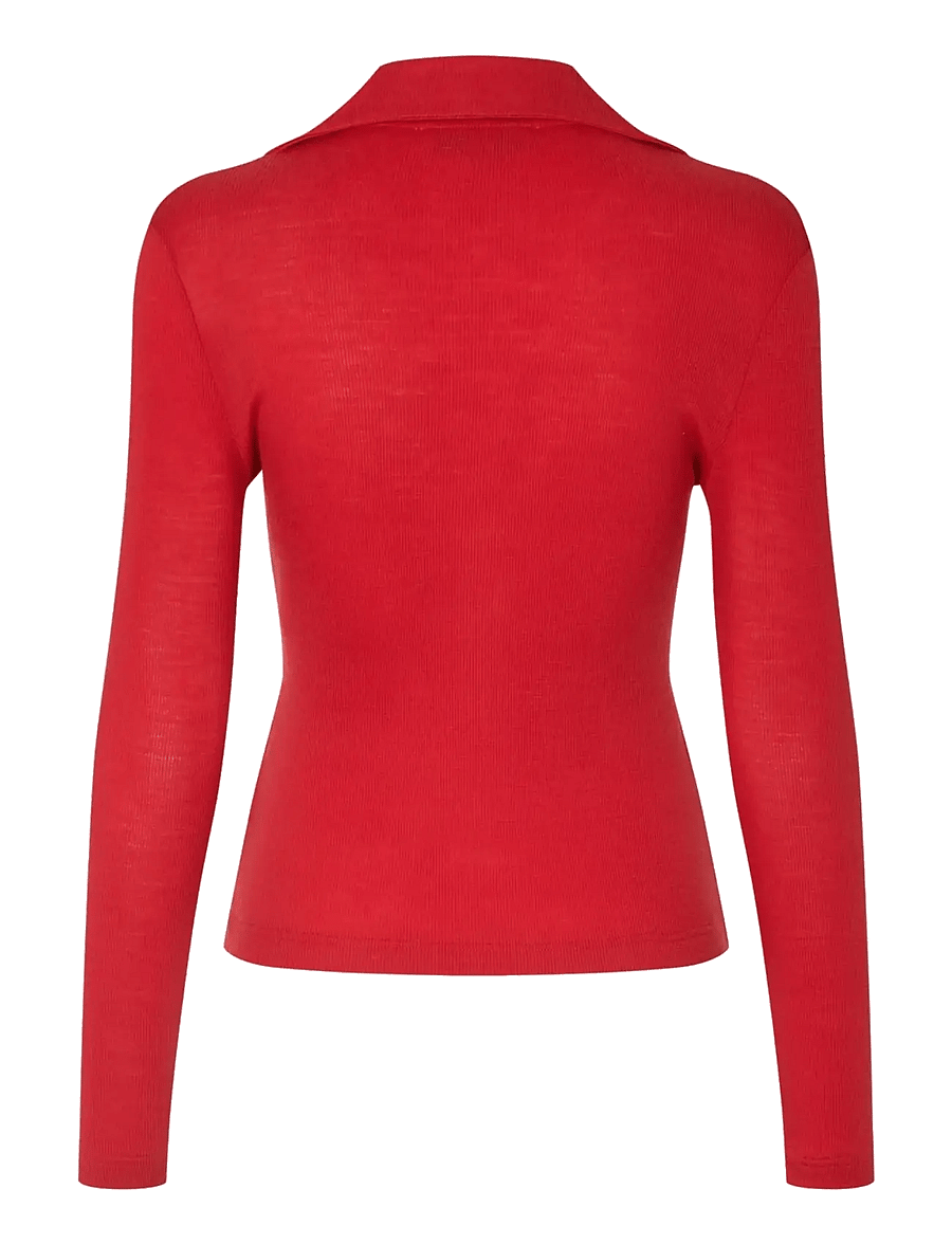 STINE GOYA - 2510 Lux Rib, Long Sleeve Polo Top - langärmlige tops - fiery red - 2