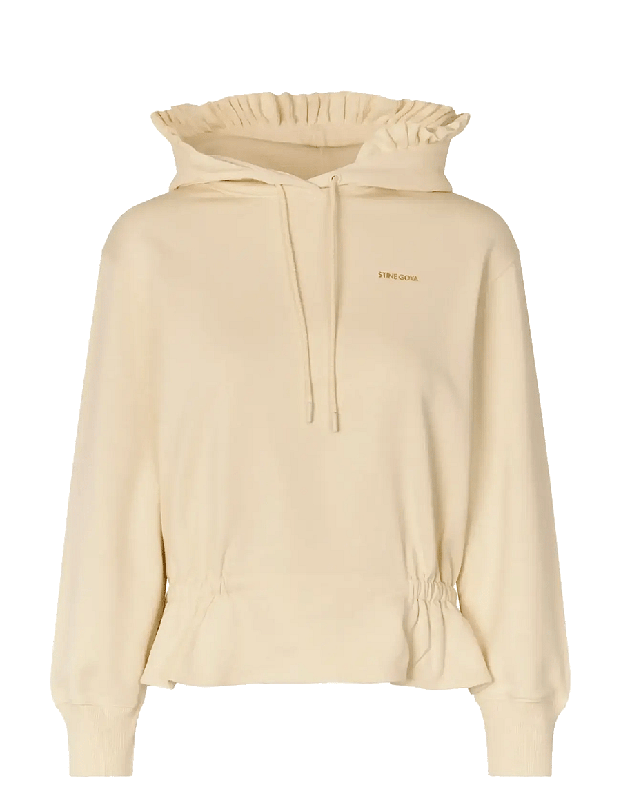 STINE GOYA - 2430 Terry, Ruffled Hoodie Sweatshi - sweatshirts - buttercream - 1
