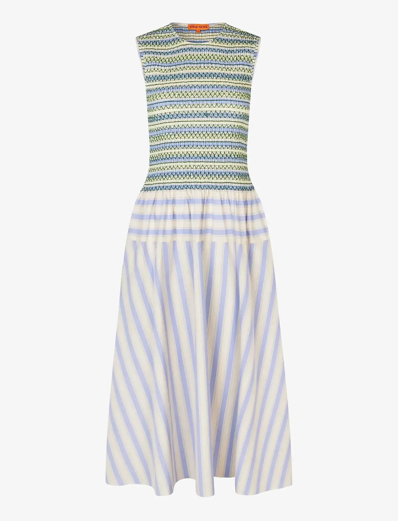 STINE GOYA - 2367 Smocked Cotton, Smocked Gather - midiklänningar - pastel stripes - 1