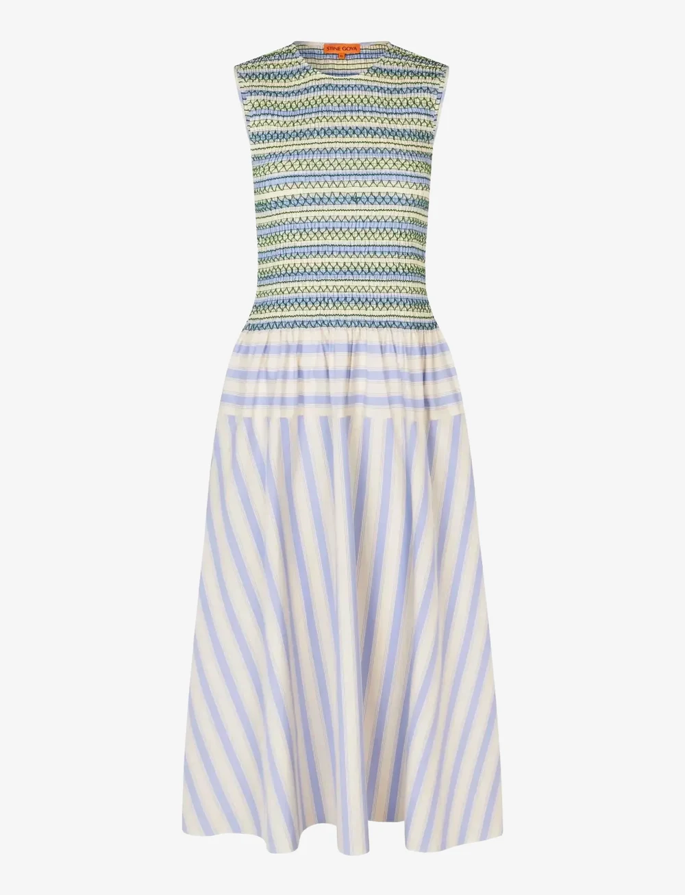 STINE GOYA - 2367 Smocked Cotton, Smocked Gather - midi-kleider - pastel stripes - 1