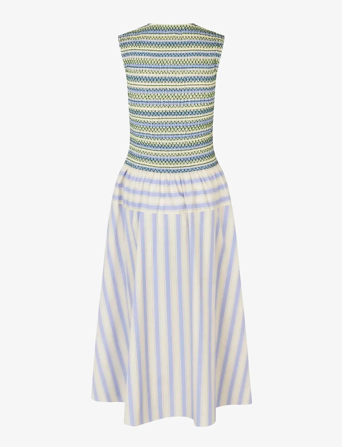 STINE GOYA - 2367 Smocked Cotton, Smocked Gather - midiklänningar - pastel stripes - 2