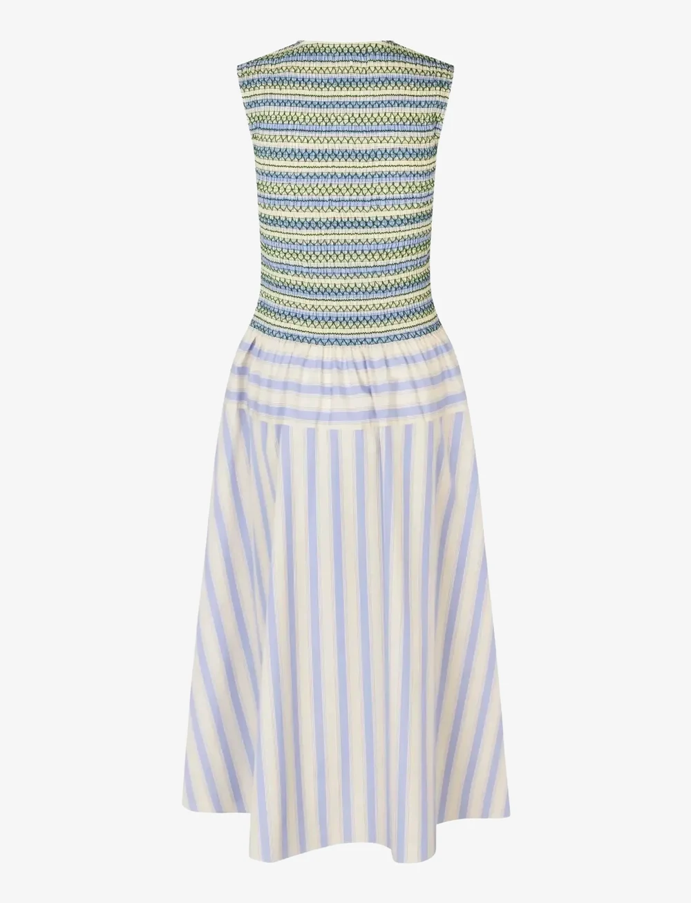 STINE GOYA - 2367 Smocked Cotton, Smocked Gather - midi-kleider - pastel stripes - 2