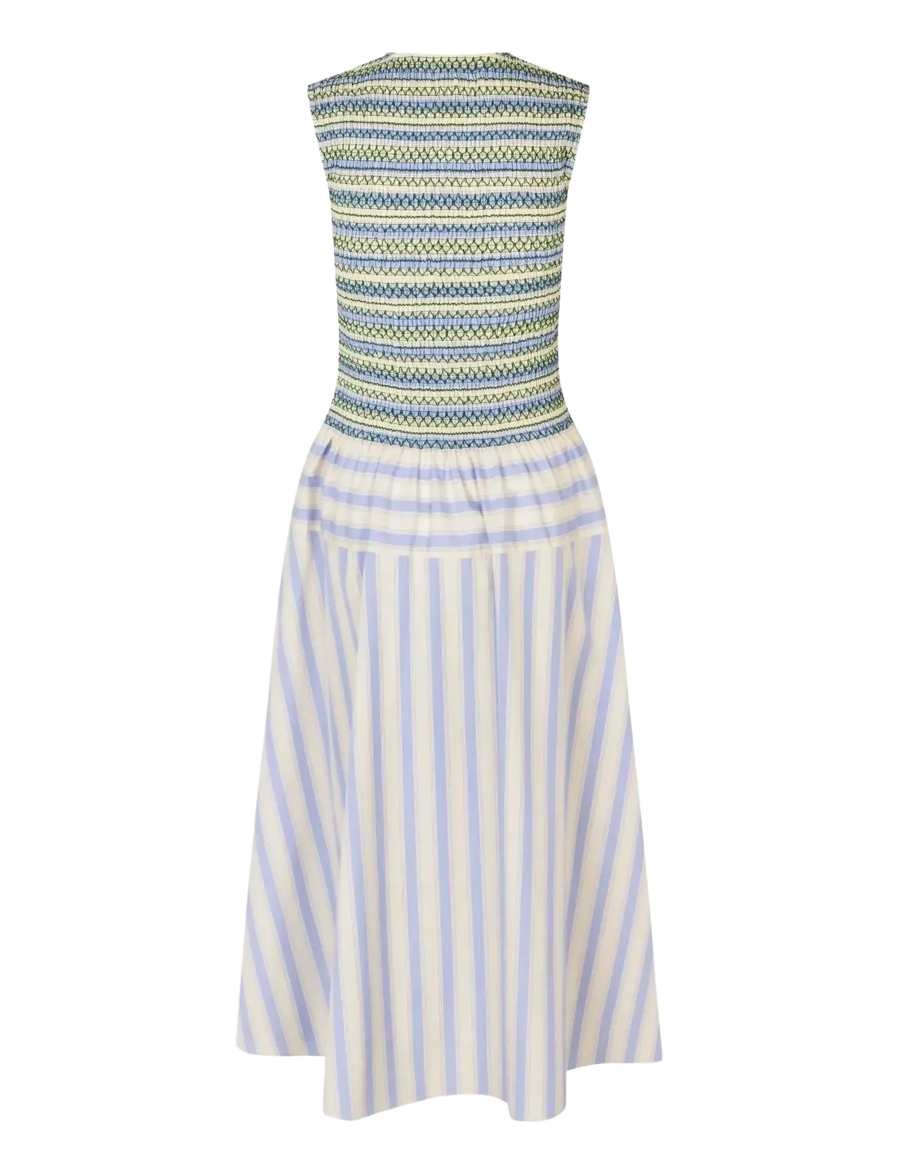 STINE GOYA - 2367 Smocked Cotton, Smocked Gather - midi dresses - pastel stripes - 2