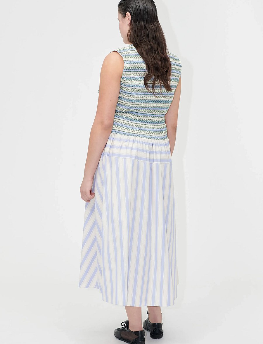 STINE GOYA - 2367 Smocked Cotton, Smocked Gather - midi dresses - pastel stripes - 3