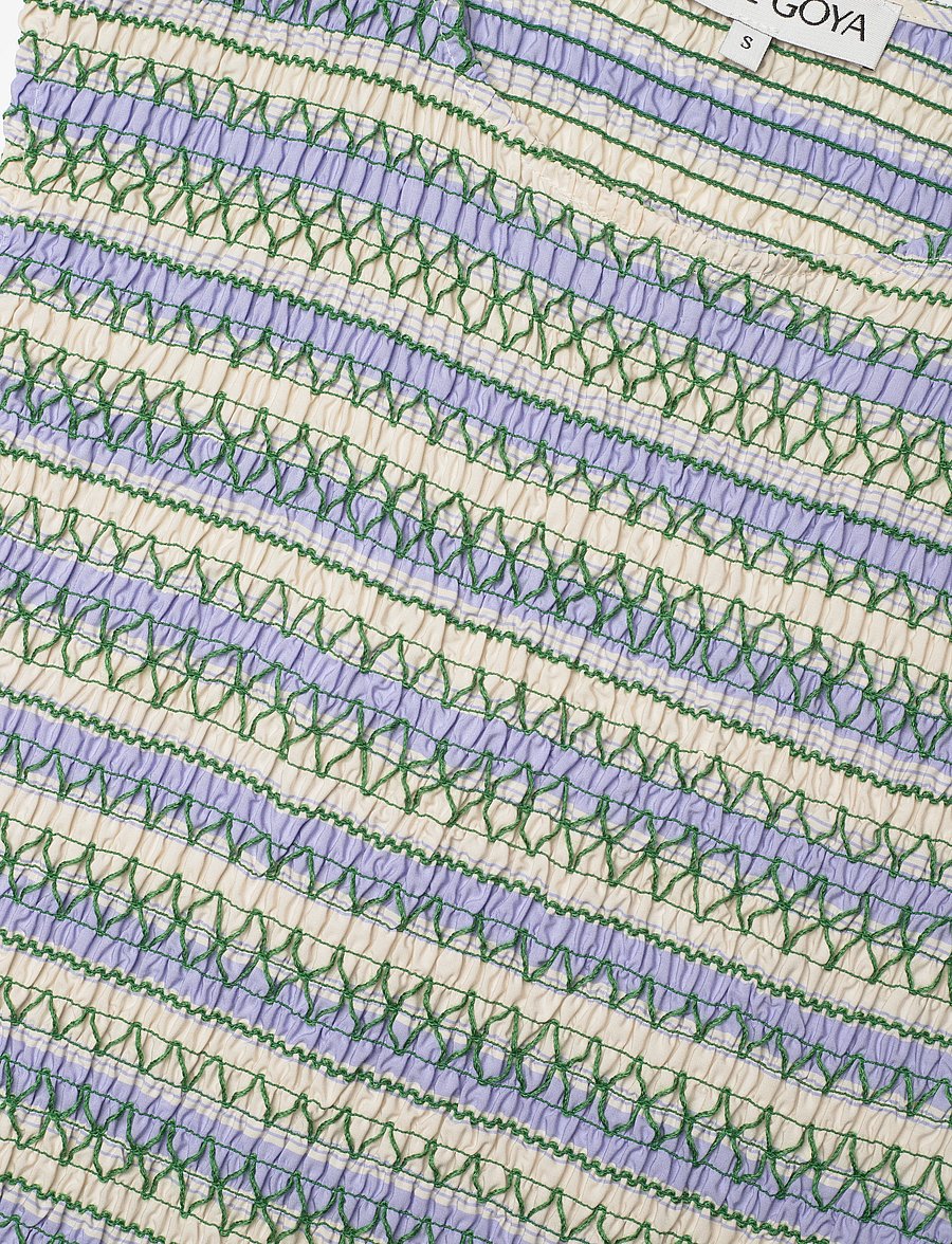 STINE GOYA - 2367 Smocked Cotton, Smocked Gather - midi dresses - pastel stripes - 4