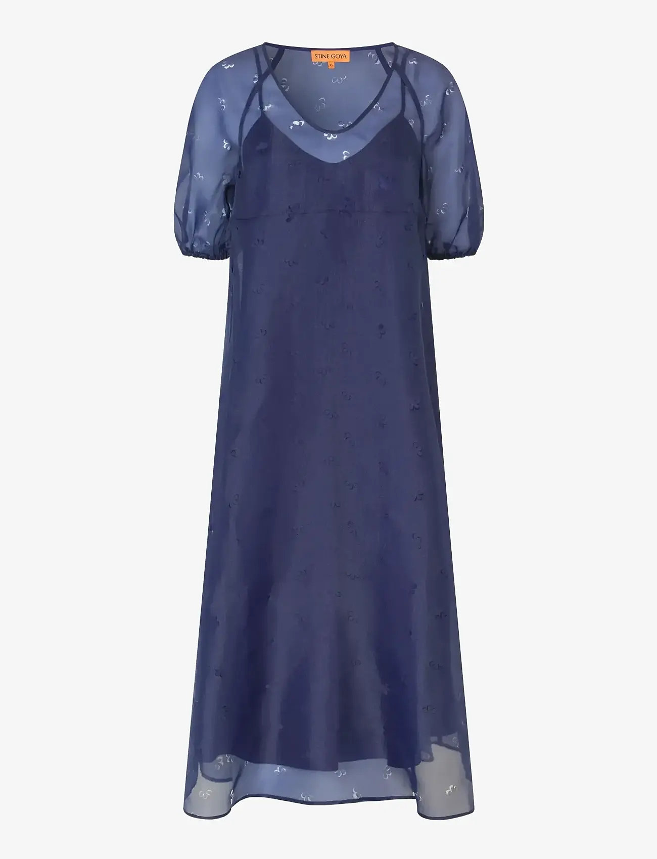 STINE GOYA - 1608 Organza, Puff Sleeve Long Dres - cocktailkjoler - ditzy floral - 1