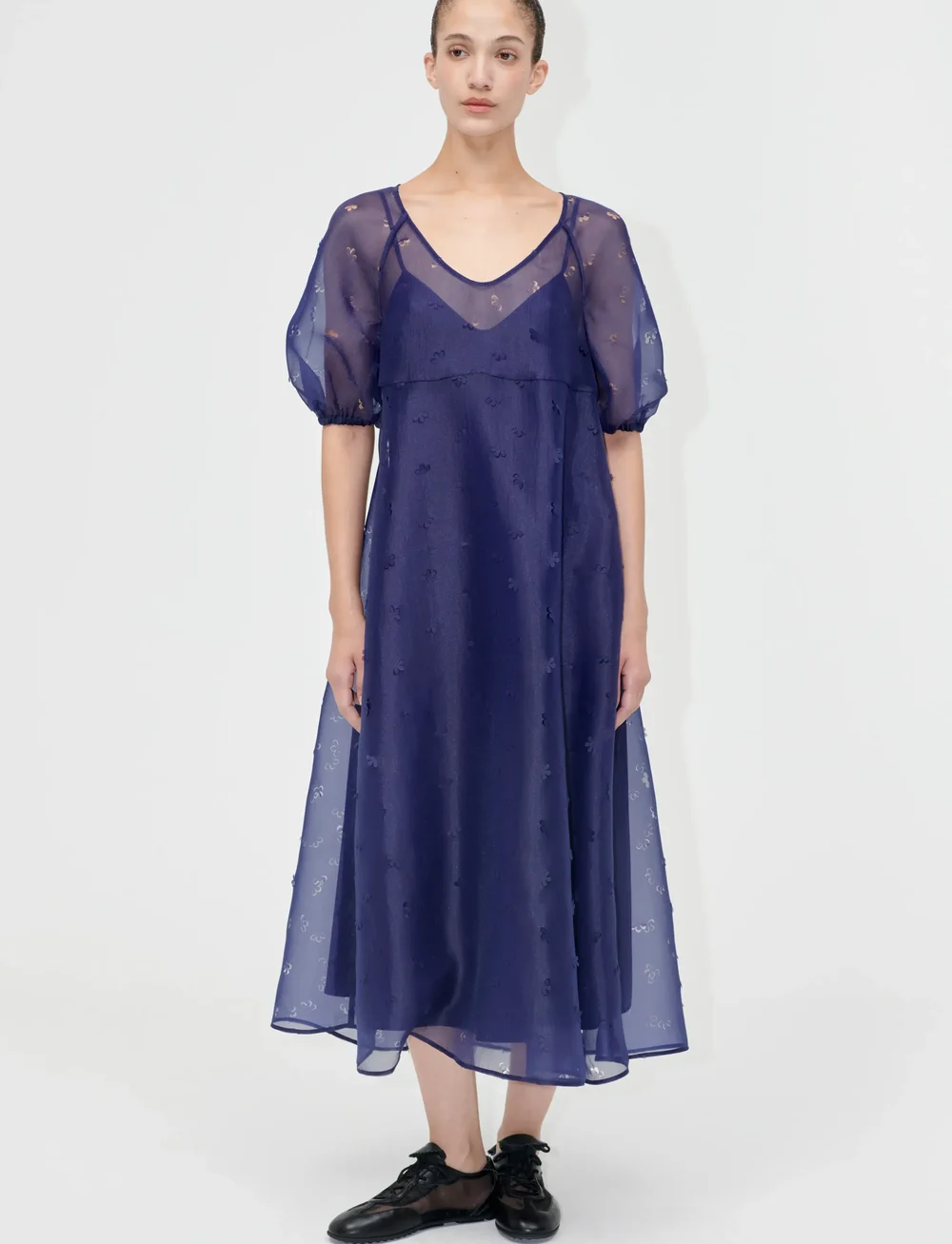 STINE GOYA - 1608 Organza, Puff Sleeve Long Dres - cocktailklänningar - ditzy floral - 0