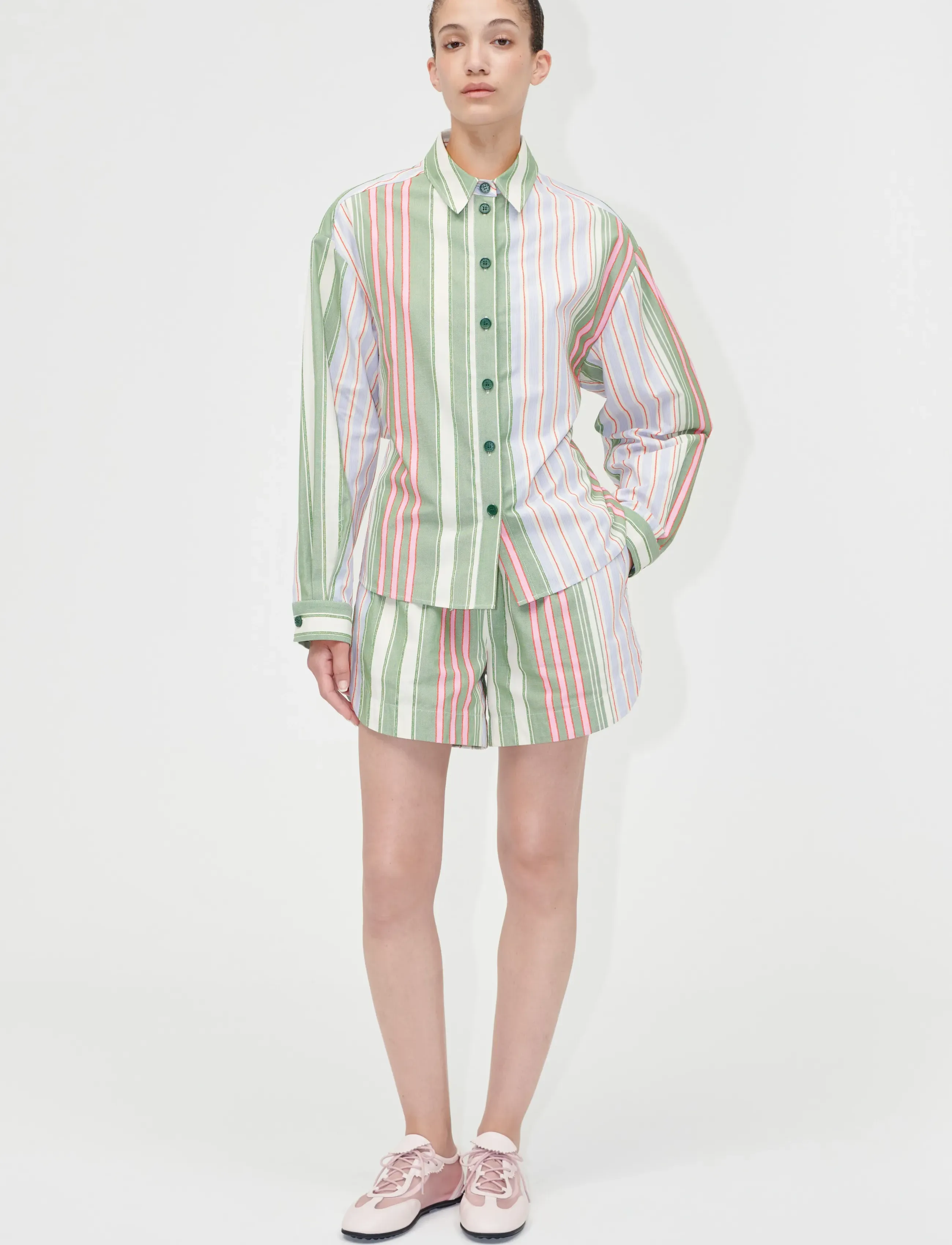 STINE GOYA 2363 Striped Cotton, Oversized Util, M, Green, Jakker > Let Sommerjakke, Dame