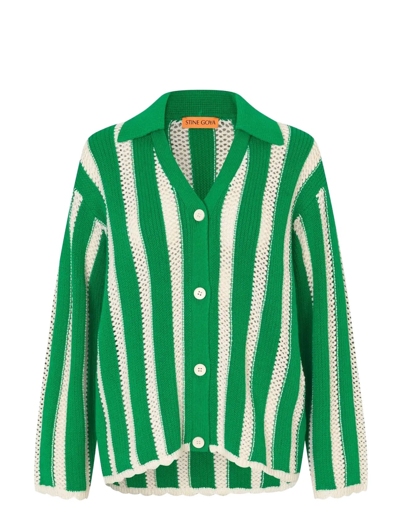 STINE GOYA 2380 Crochet Texture Knit, Knit Col - Transitional Layering - GREEN STRIPES / green