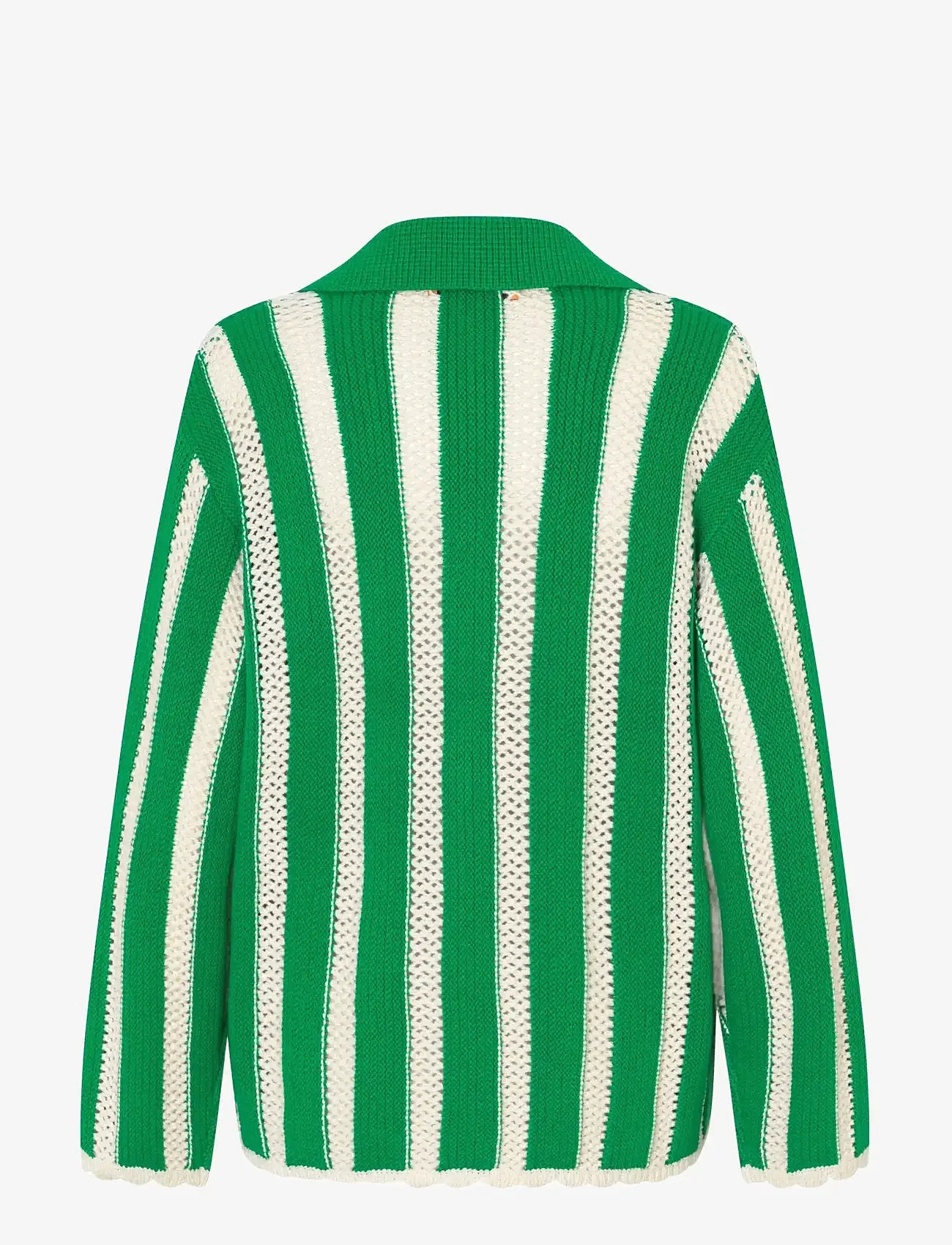 STINE GOYA - 2380 Crochet Texture Knit, Knit Col - kardiganid - green stripes - 2