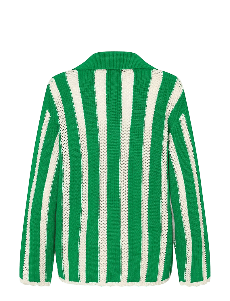 STINE GOYA - 2380 Crochet Texture Knit, Knit Col - kardiganid - green stripes - 2