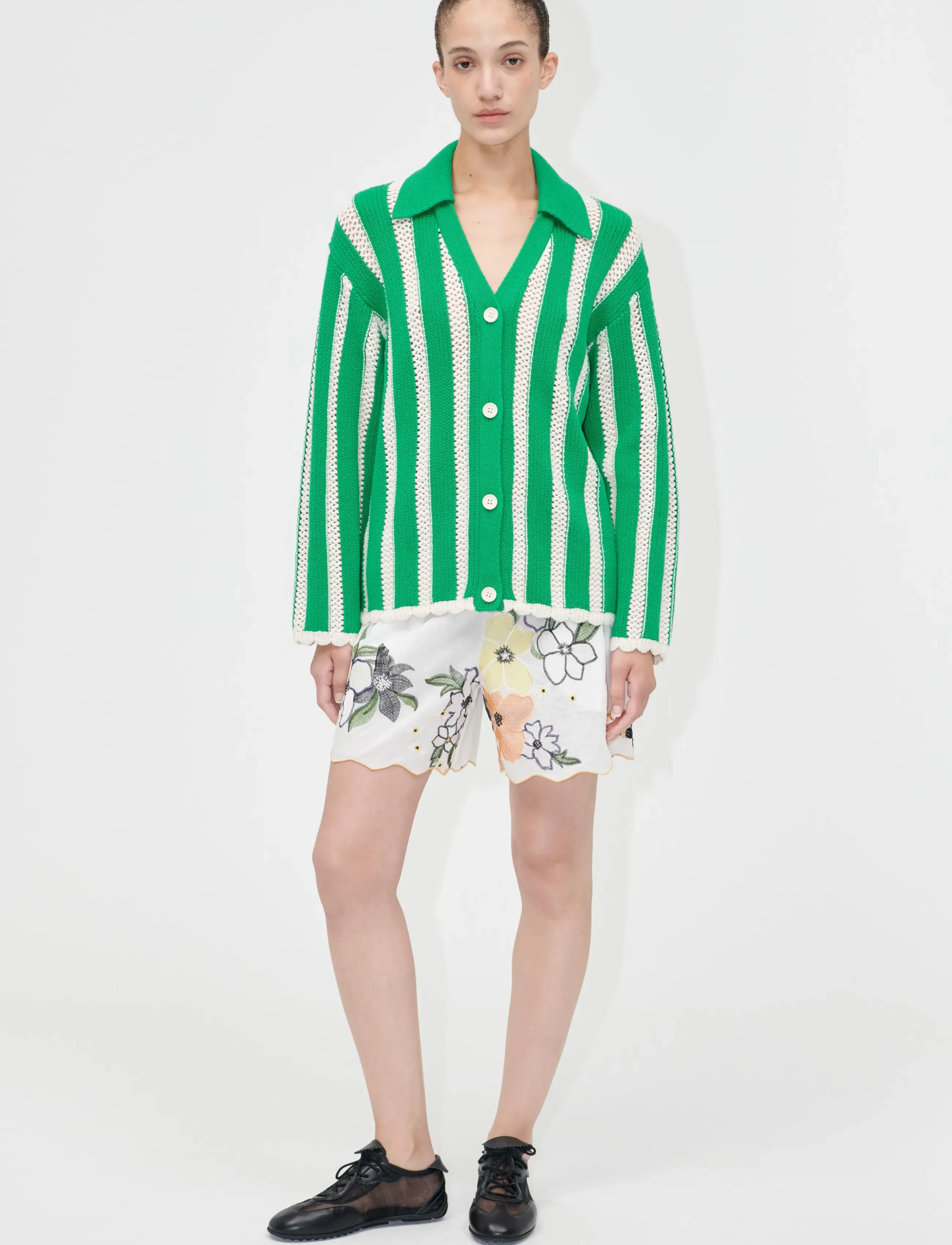 STINE GOYA 2380 Crochet Texture Knit, Knit Col - Strickmode - GREEN STRIPES / green