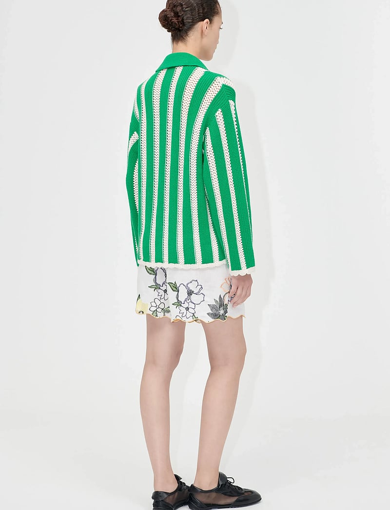 STINE GOYA - 2380 Crochet Texture Knit, Knit Col - kardiganid - green stripes - 3