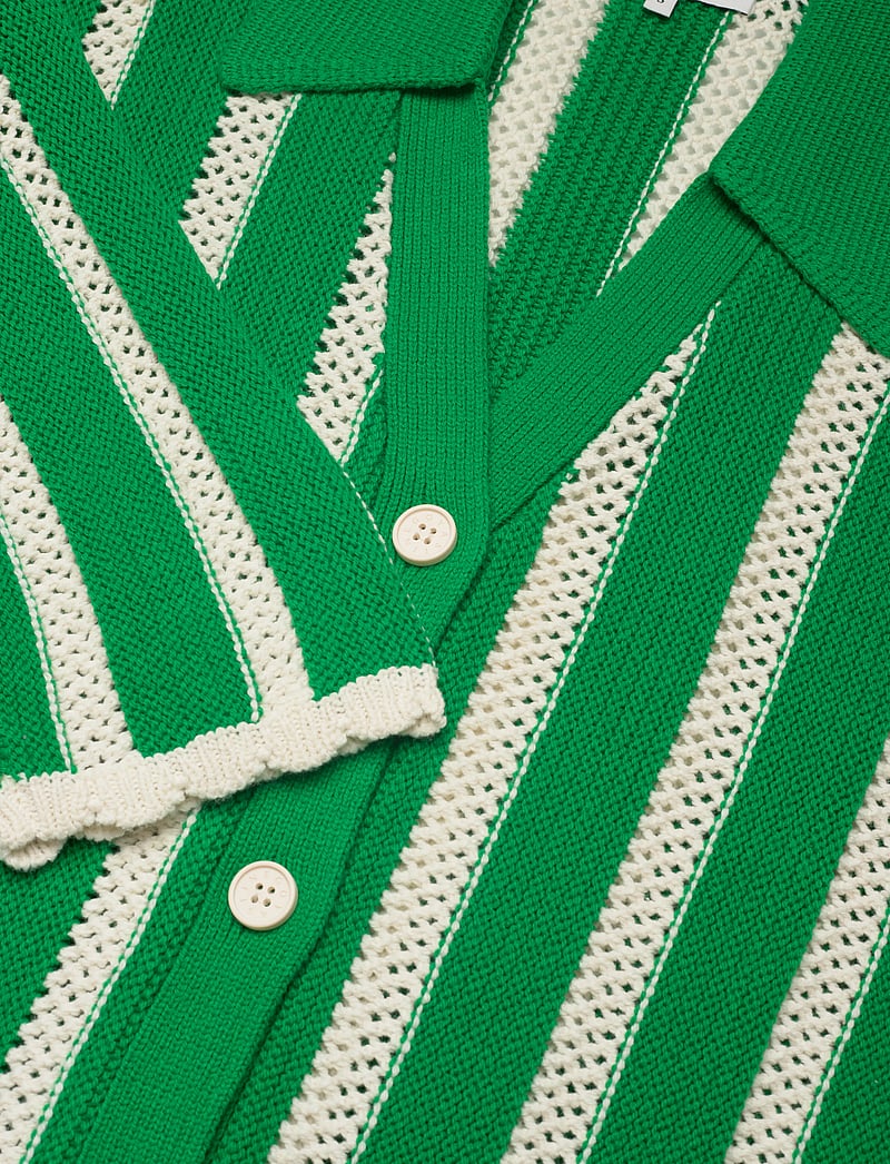 STINE GOYA - 2380 Crochet Texture Knit, Knit Col - kardiganid - green stripes - 4