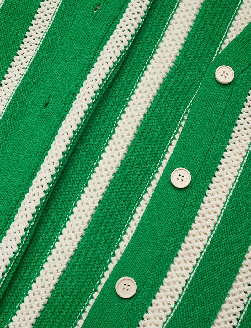 STINE GOYA - 2380 Crochet Texture Knit, Knit Col - kardiganid - green stripes - 5