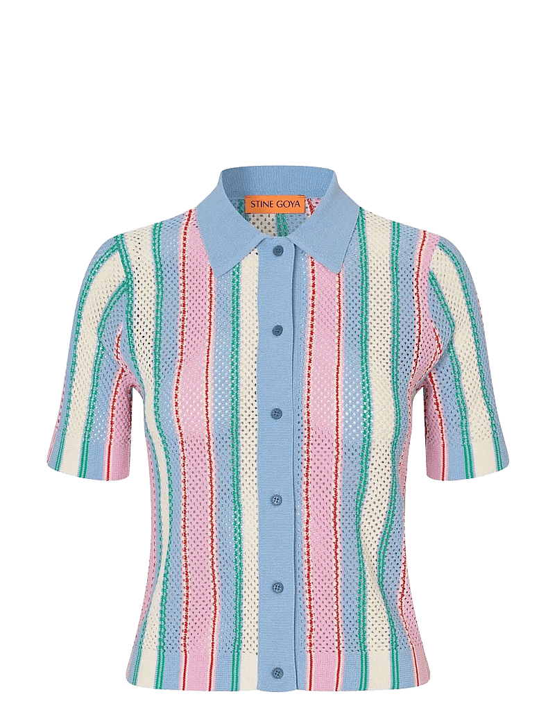 STINE GOYA - 2100 Tricot Knit, Short Sleeve Croc - denimskjorter - pastel stripes - 1