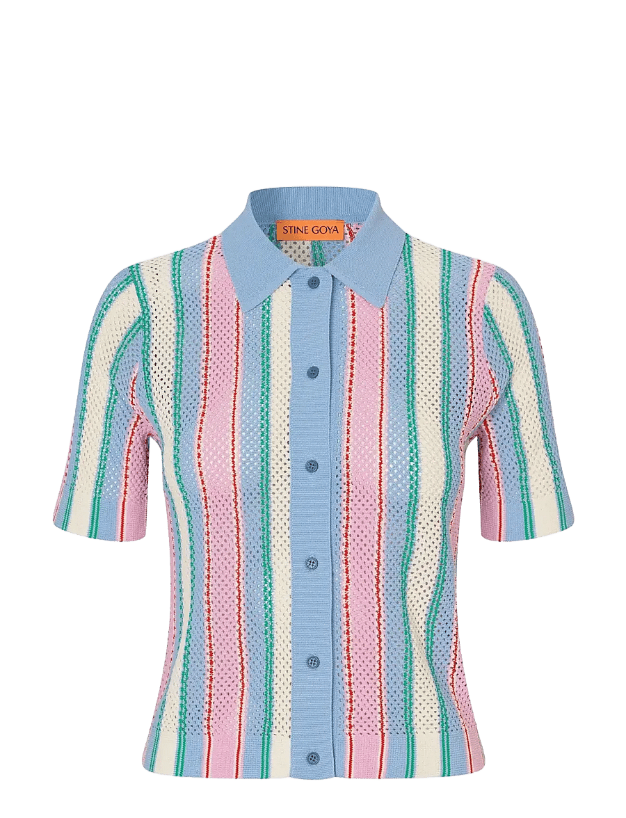STINE GOYA - 2100 Tricot Knit, Short Sleeve Croc - kortærmede skjorter - pastel stripes - 1
