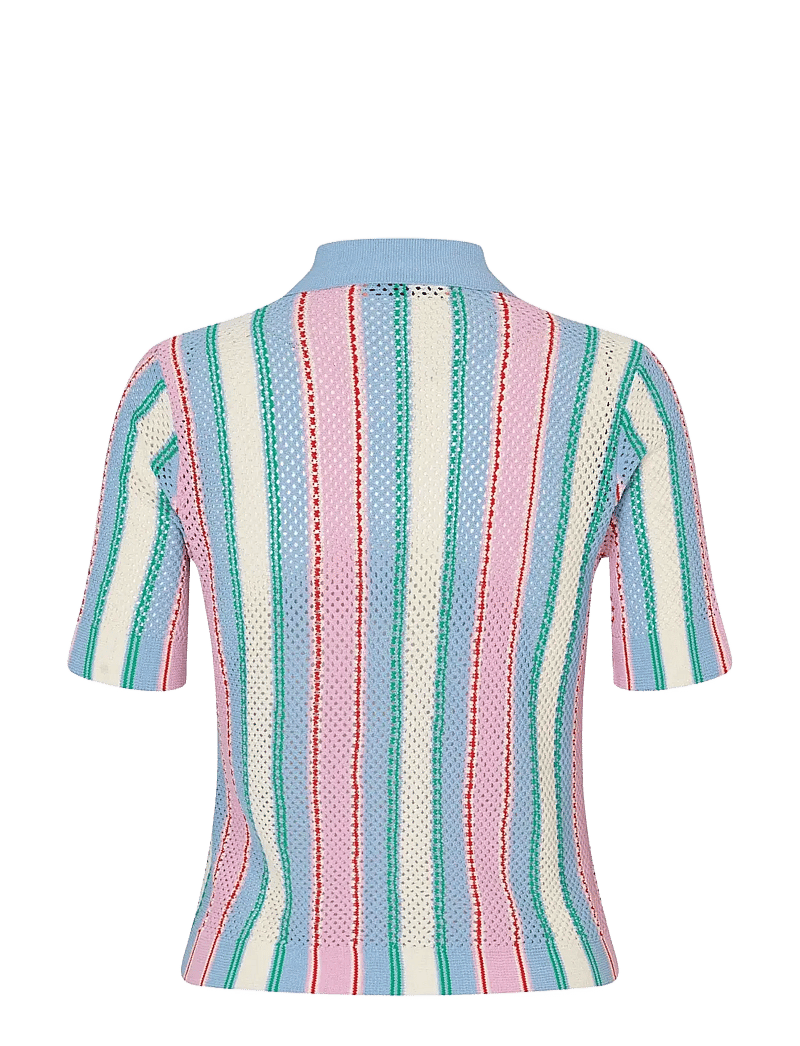STINE GOYA - 2100 Tricot Knit, Short Sleeve Croc - denimskjorter - pastel stripes - 2