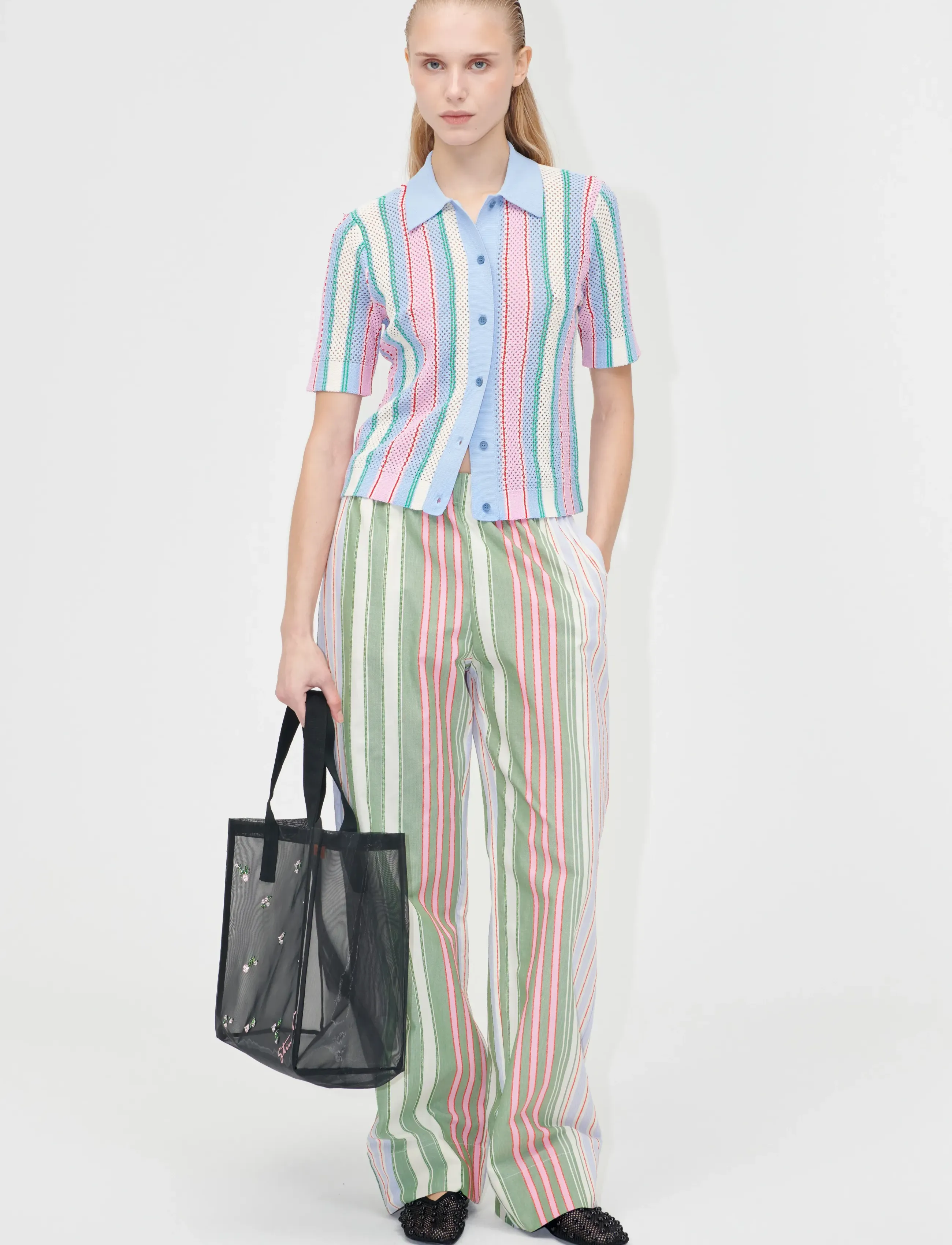 STINE GOYA 2100 Tricot Knit, Short Sleeve Croc - Bluser & Skjorter - PASTEL STRIPES / multi