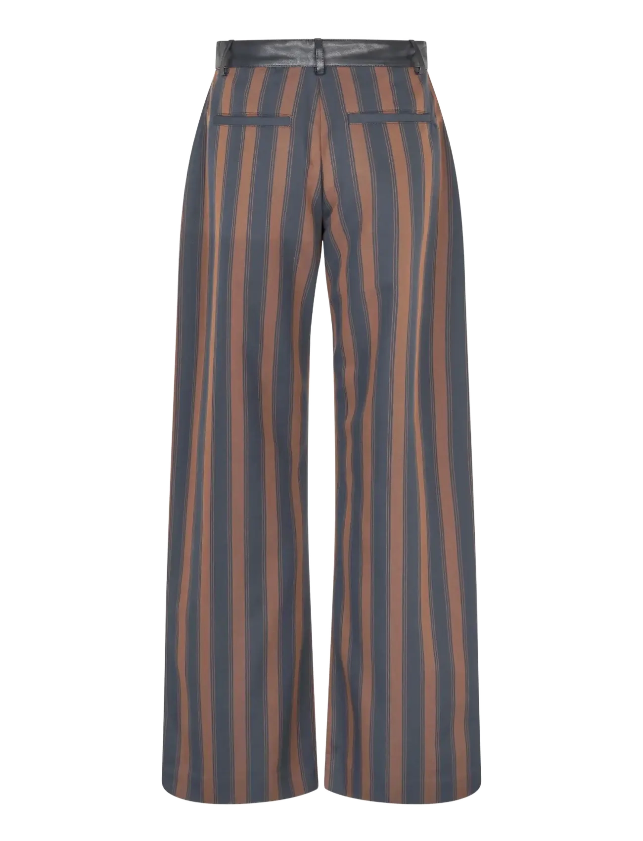 STINE GOYA - 2387 Cotton Drill / Faux Leather, H - laia säärega püksid - midnight stripes - 2