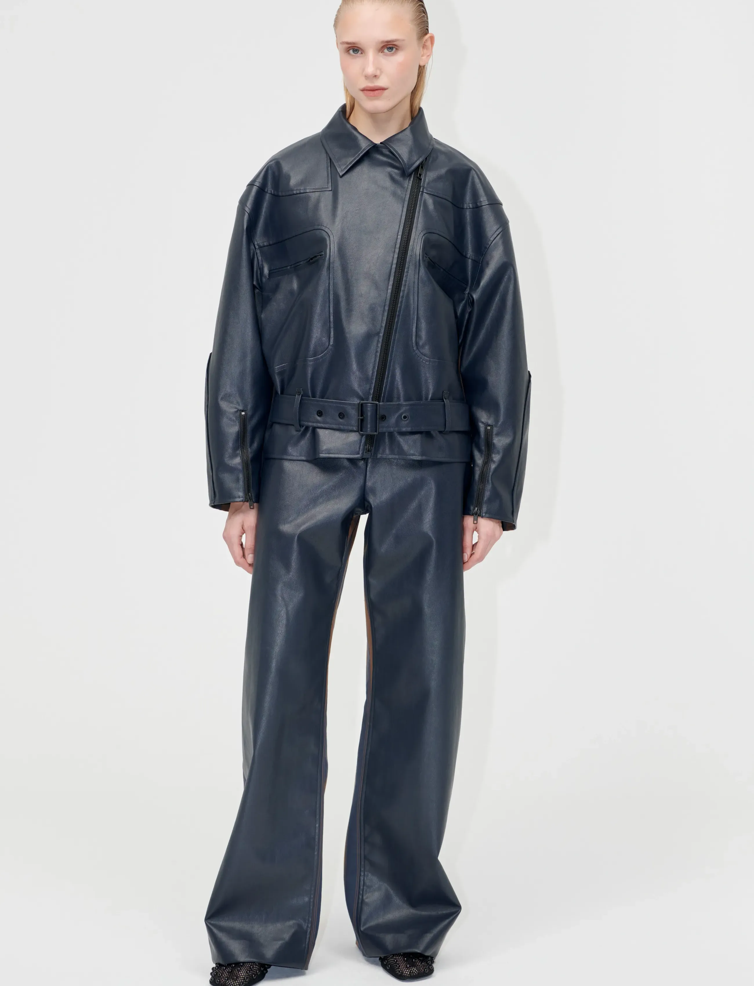 STINE GOYA 2387 Cotton Drill / Faux Leather, H, XL, Black, Bukser > Brede Ben, Dame