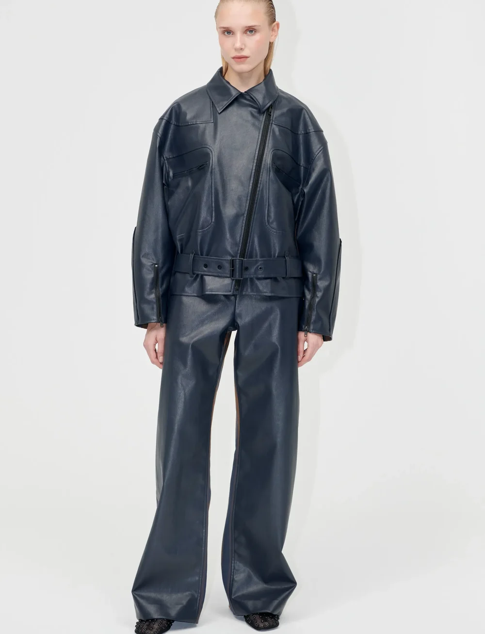 STINE GOYA - 2387 Cotton Drill / Faux Leather, H - wijde broeken - midnight stripes - 0