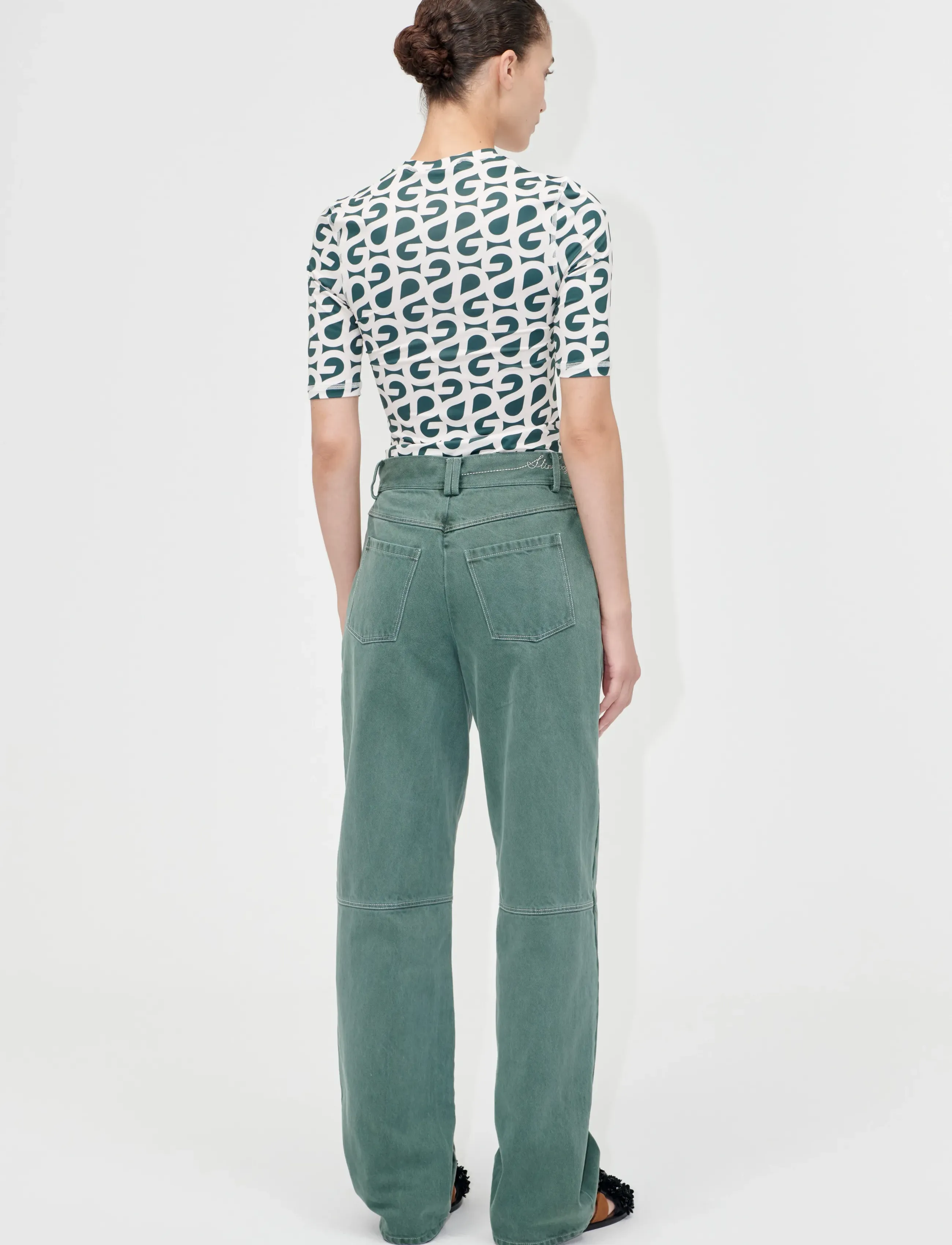 STINE GOYA - 2393 Denim, Structured Long Pants - wide leg jeans - dark green - 3